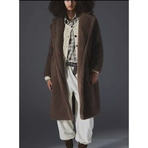 APPARIS Anoushka Teddy Coat faux fur Brown Sherpa Fleece Double Breasted Size M